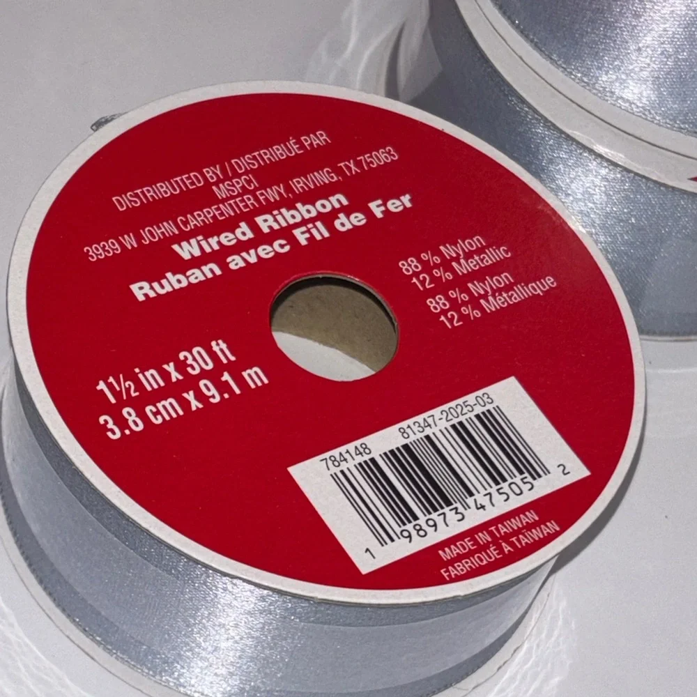 Silver Blue Ribbon Spools 30ft Ice Blue Satin Ribbon NWT